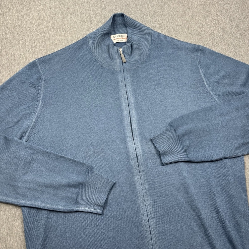Gran Sasso Andrisen Morton Cardigan Full Zip Made in Italy Men's Sz 56 Blue Wool